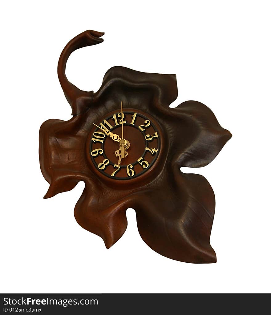 Wall clock in the shape of leaf. Isolated object. Wall clock in the shape of leaf. Isolated object