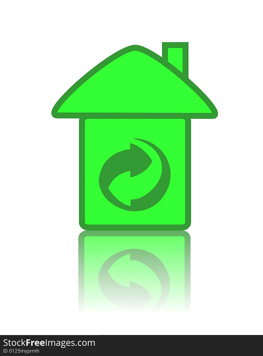 House and recycling on white background