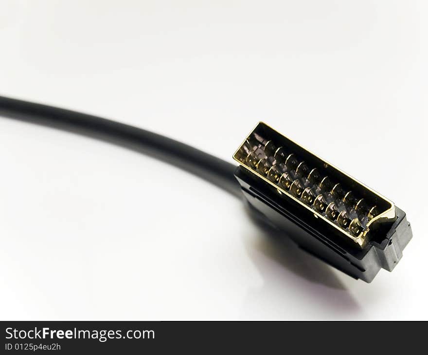 A video connector cable on white background. A video connector cable on white background