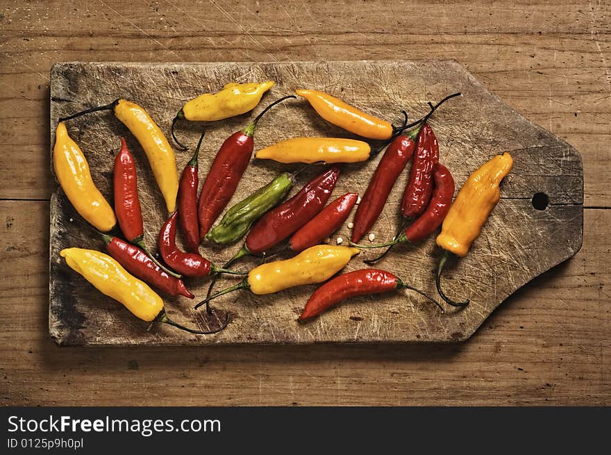 Assorted chili peppers.