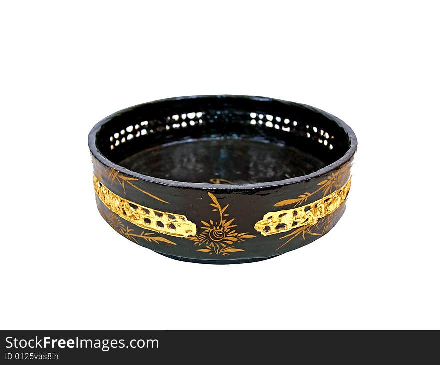 Black Oriental gold decorated ornamental dumplings basket Bottom