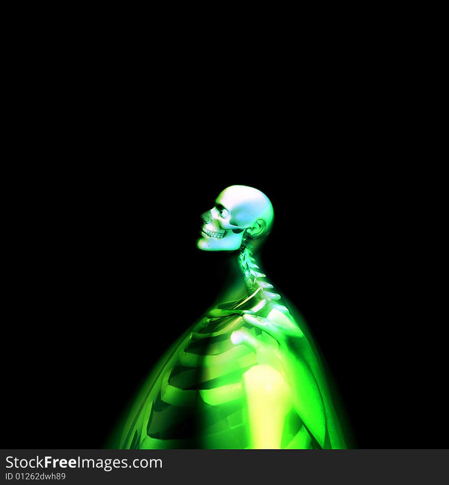 A distorted green skeleton that would make an interesting medical or Halloween image. A distorted green skeleton that would make an interesting medical or Halloween image.