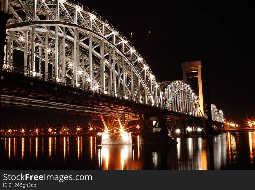 Railroad bridge over the Neva river. Saint-Petersburg. Russia