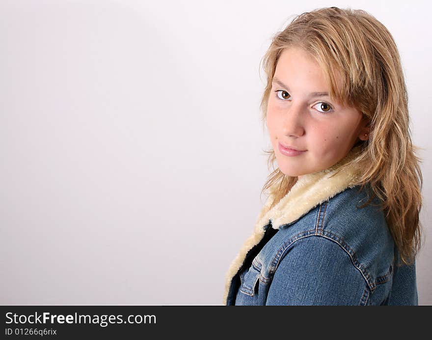 Teenage female model on a white background. Teenage female model on a white background