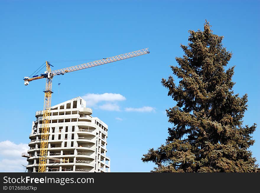 Photo of new modern building construction. Photo of new modern building construction