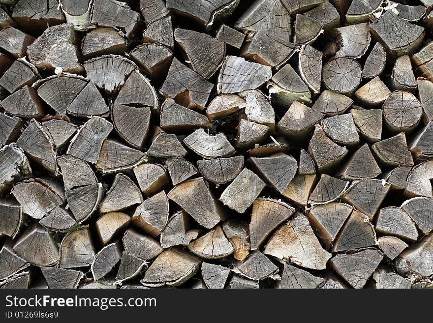 The stack of birchen firewood as background