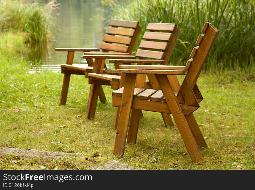 Empty chairs at the garden party at the Pond