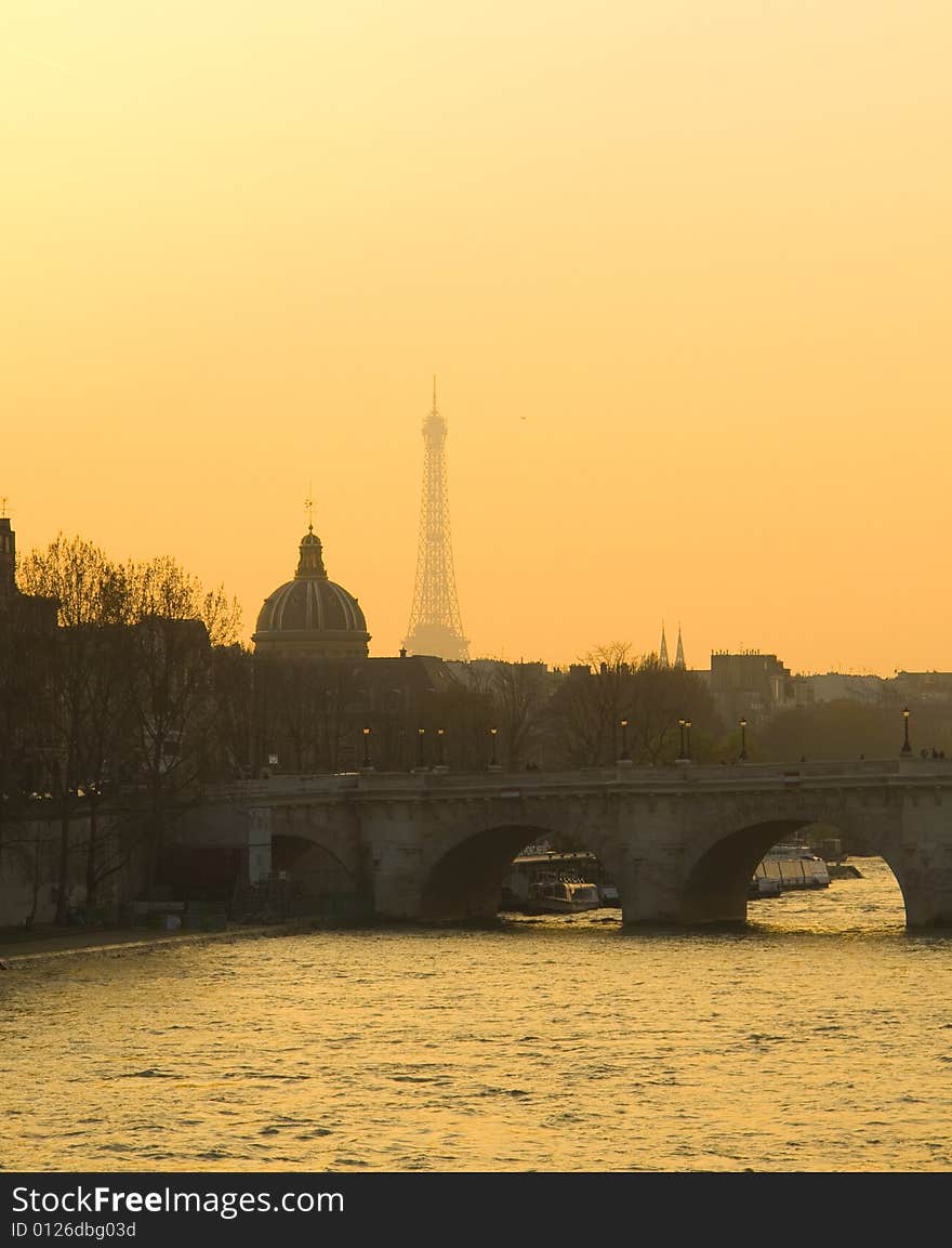 Paris On Morning With Eiffel Tower Siluet.