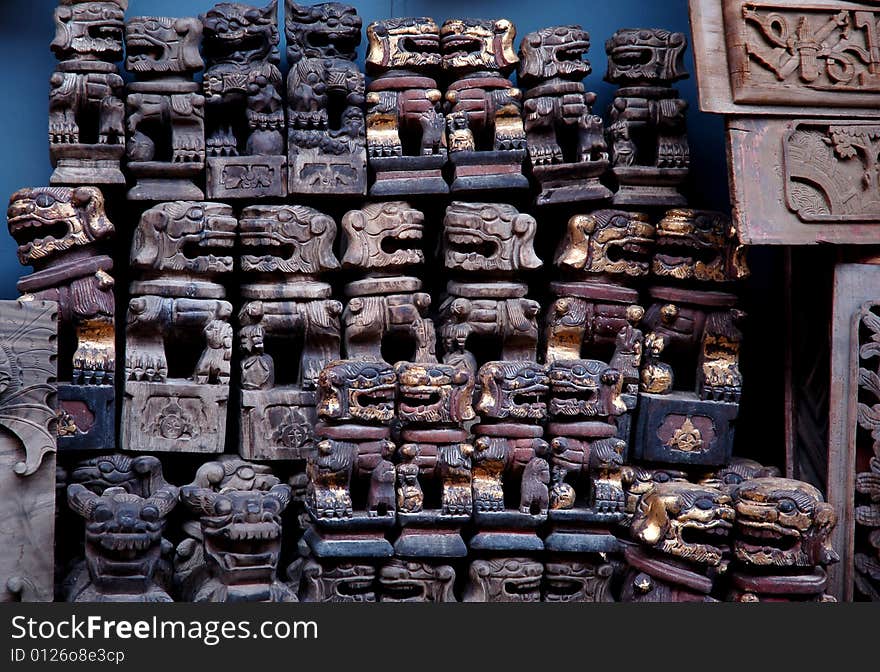 Close up of wooden carving in China