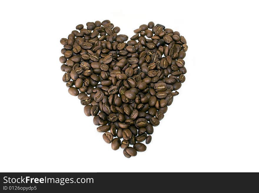 Coffee Beans in heart shape on white background. Coffee Beans in heart shape on white background