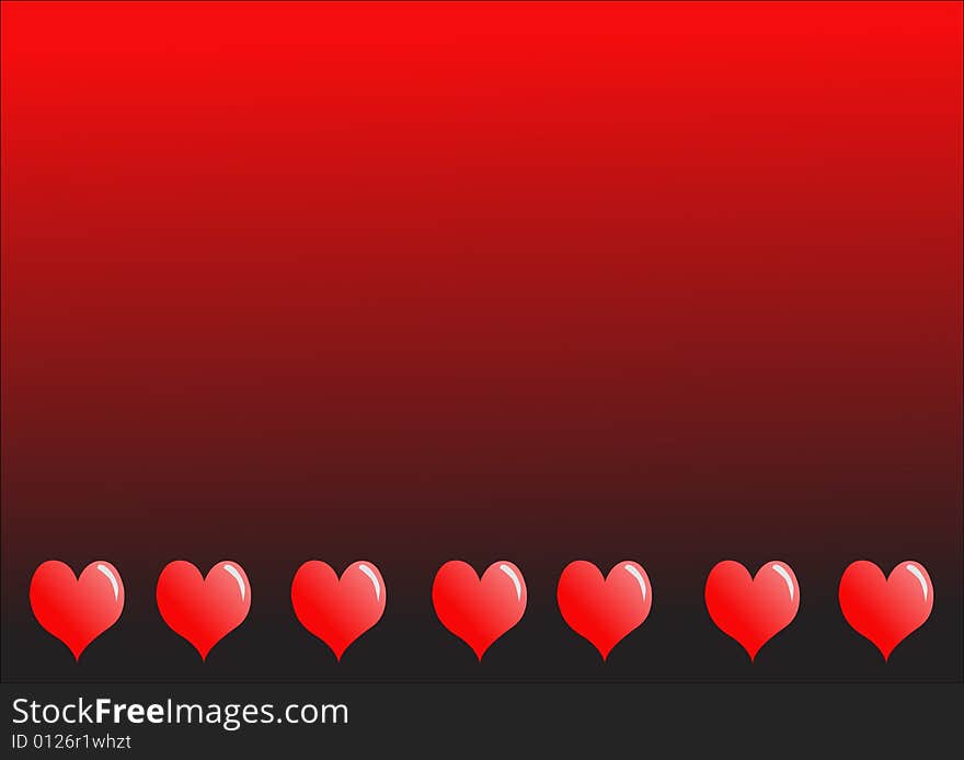 A row of hearts with highlights across the bottom of a red to black gradient background. A row of hearts with highlights across the bottom of a red to black gradient background.