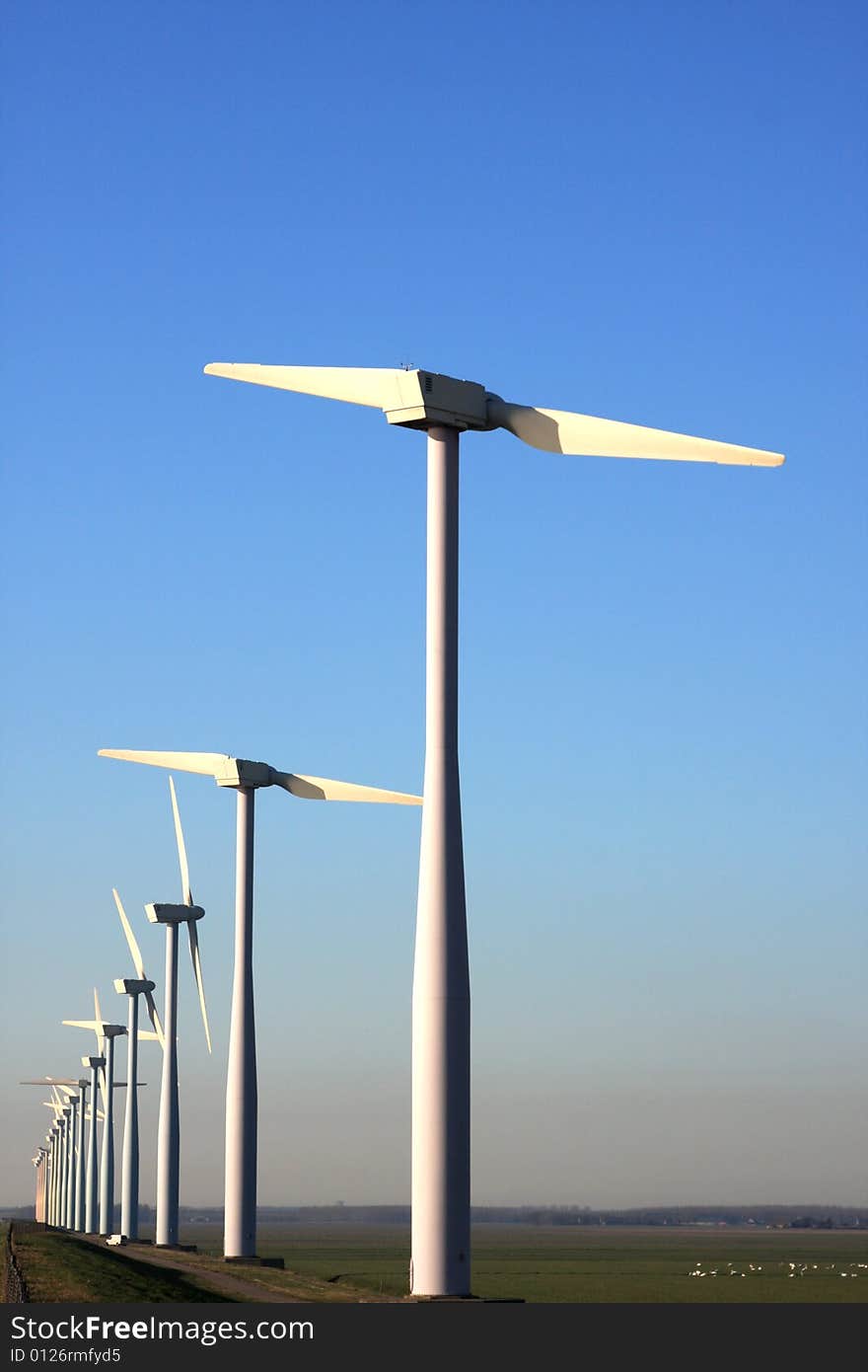 Two Bladed Windmill Farm in the Netherlands