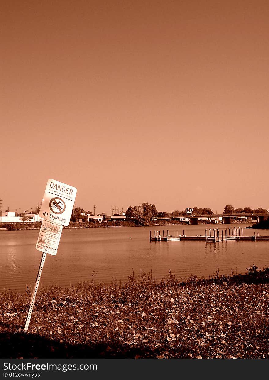 The sign warns of danger in Saginaw Michigan.