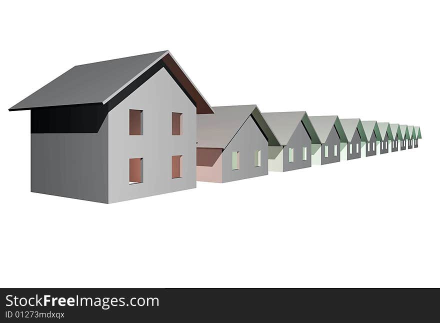 3D render of modern houses isolated over white background