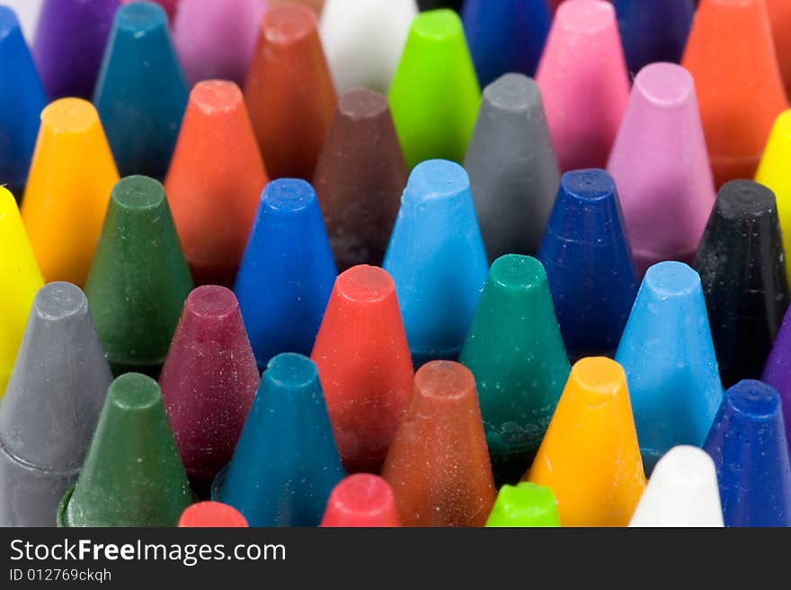 Stack of Wax Crayons macro, selective focus