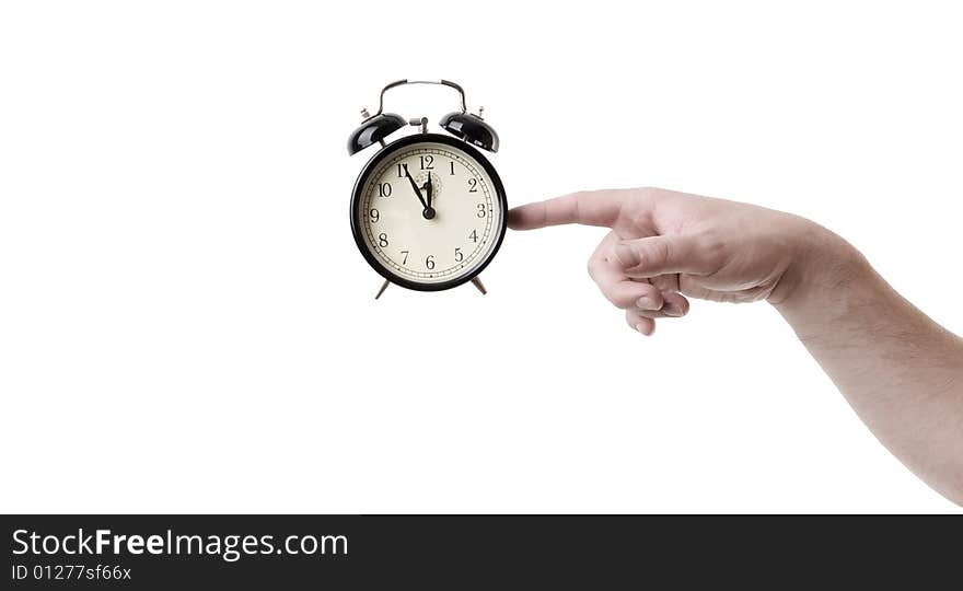 Working till late hours old fashioned clock with hand. Working till late hours old fashioned clock with hand