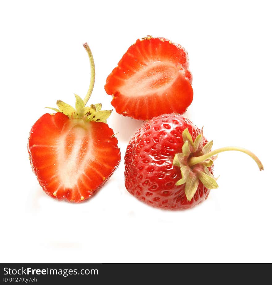 One straberry and two halfs