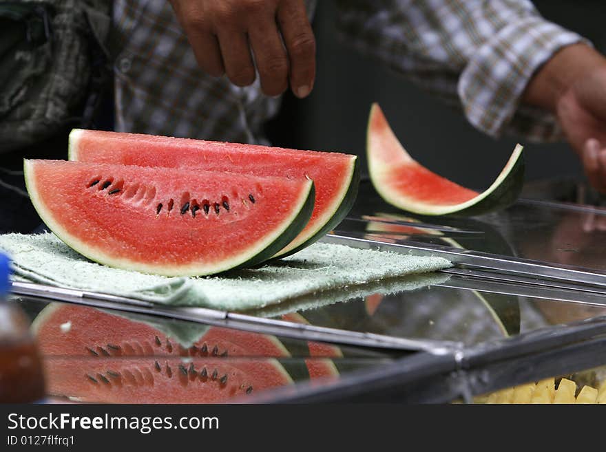 A watermelon in a table at Bangkok at Thailand