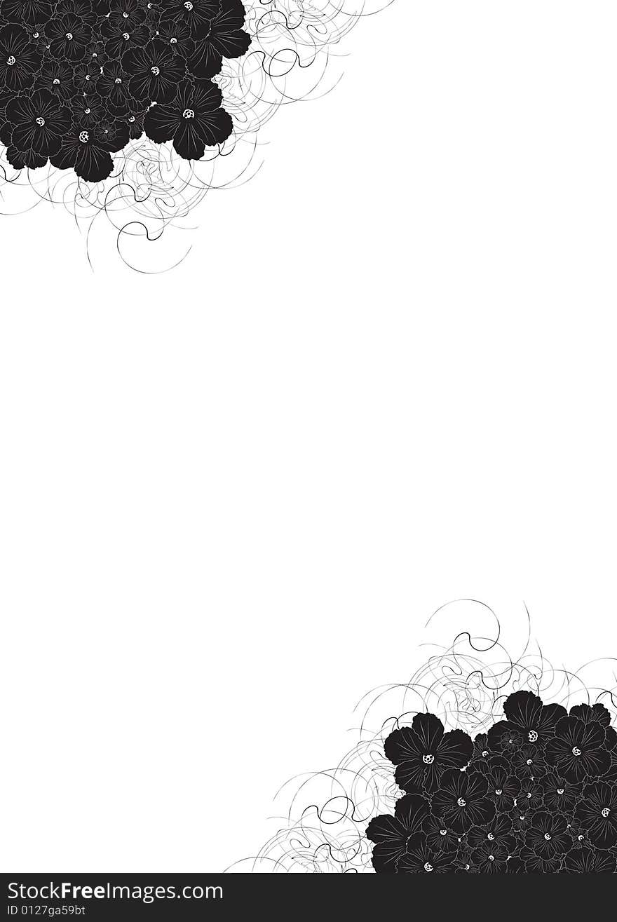 Letter with black and white floral decoration. Letter with black and white floral decoration