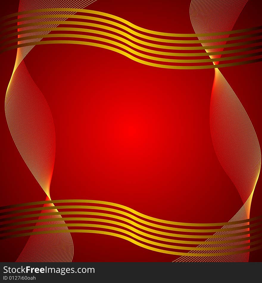 Golden background with lines and waves, vector illustration