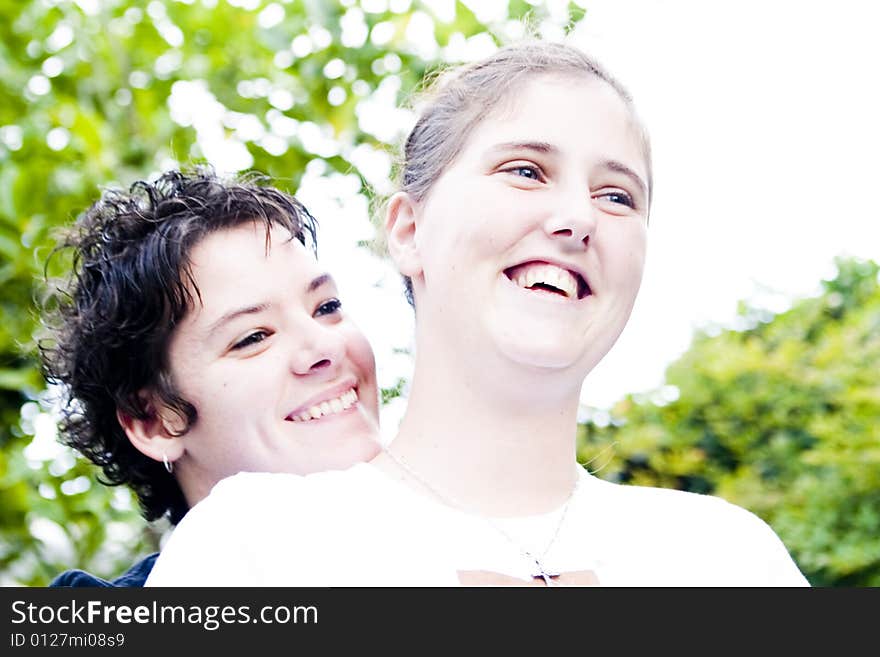 Two Female Models laughing together. Two Female Models laughing together