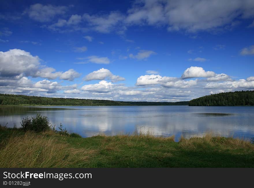 Pond during sunny day / Russian landscape. Pond during sunny day / Russian landscape