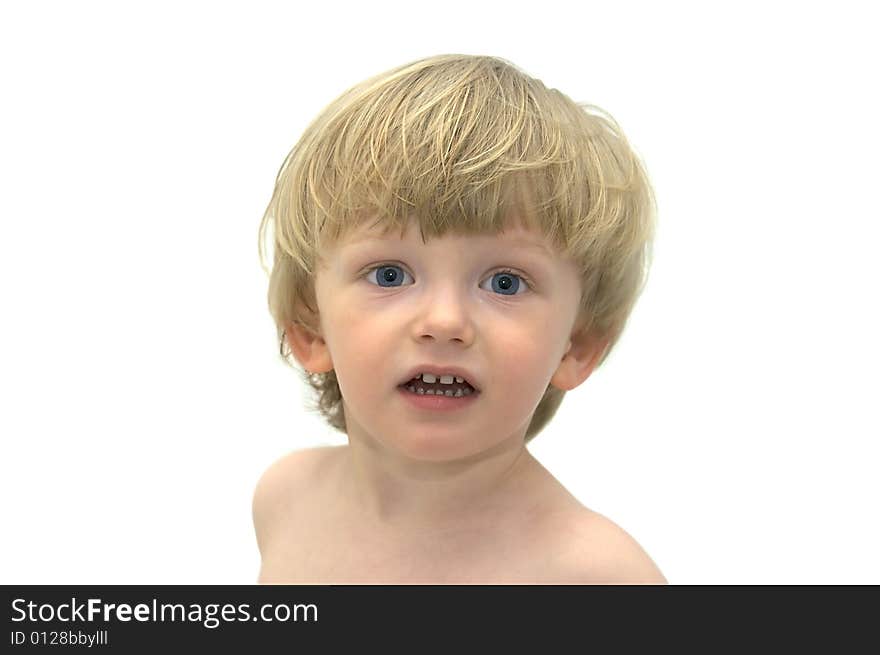 Boy in on white background. In bath.