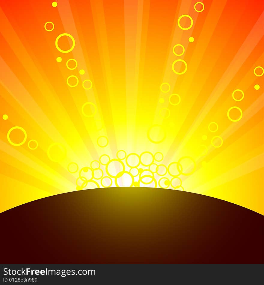 Sun and sunbeams. Vector illustration. Sun and sunbeams. Vector illustration.