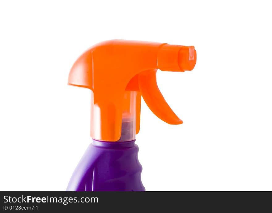 An orange plastic sprayer isolated on the white background