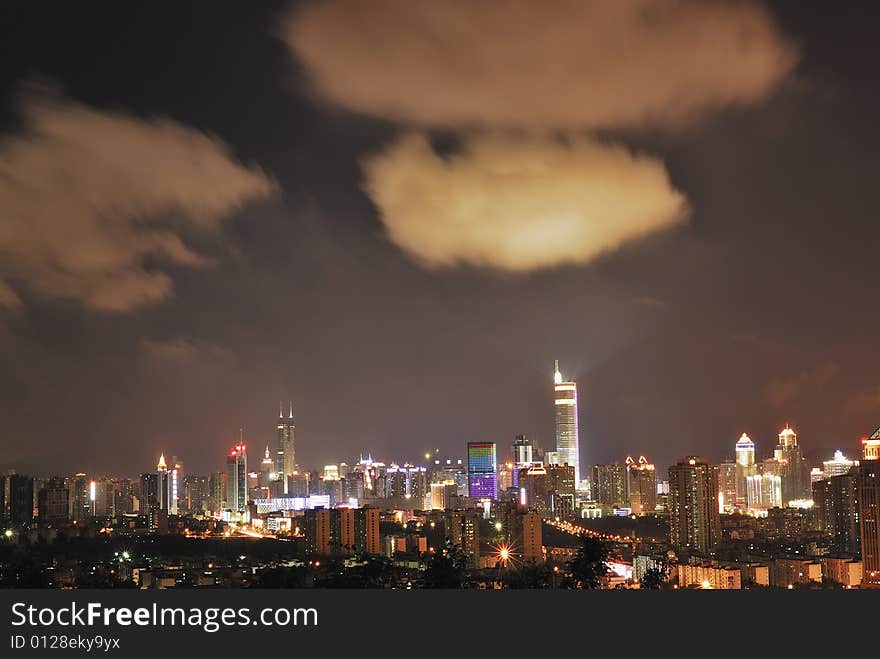 Night view of the bustling city construction. Night view of the bustling city construction