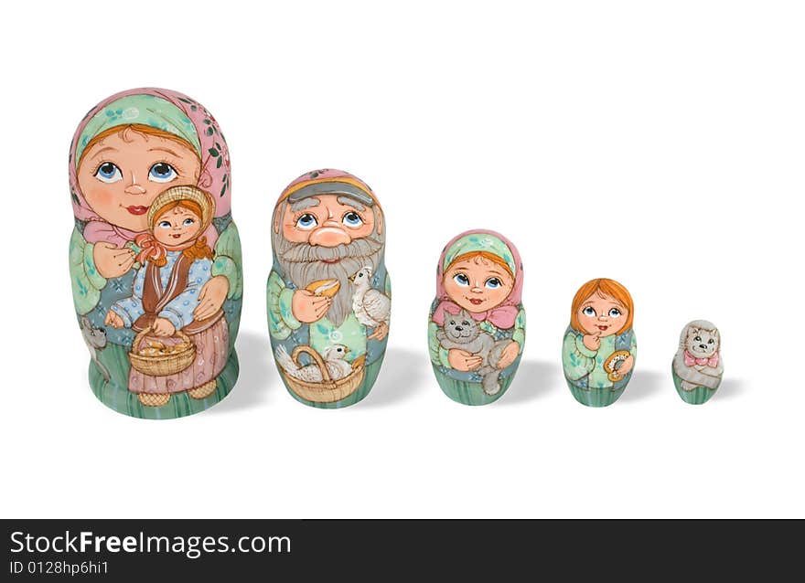 Russian nesting dolls on white background, Babushka