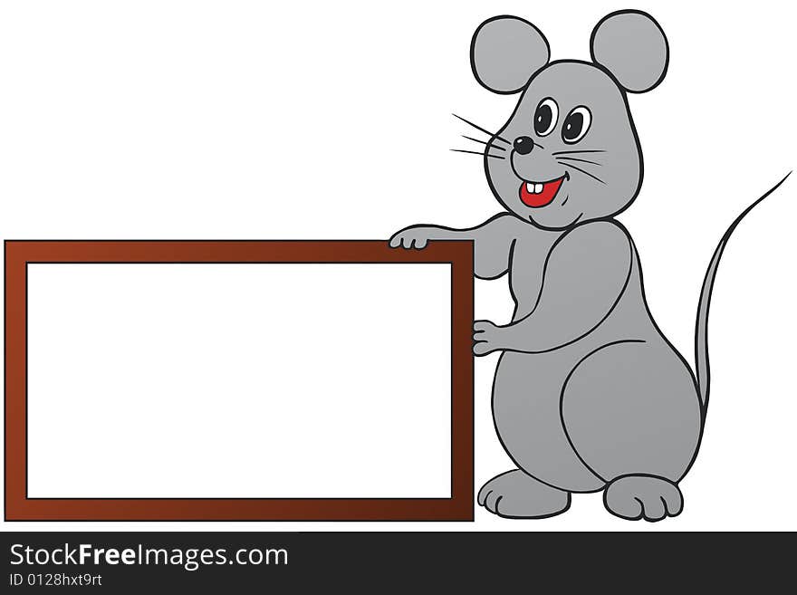 Happy mouse holding a frame. Happy mouse holding a frame