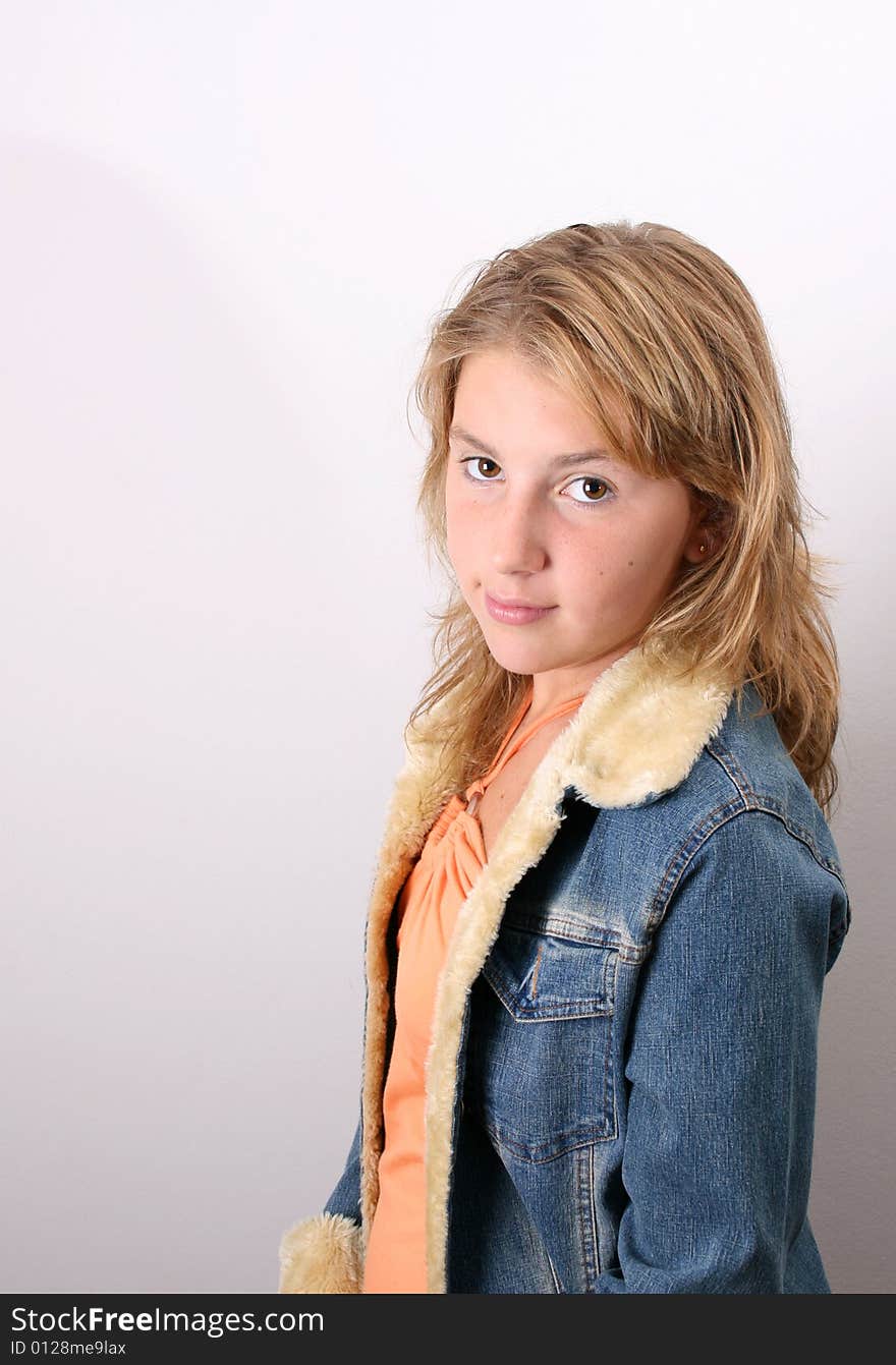 Teenage female model on a white background. Teenage female model on a white background