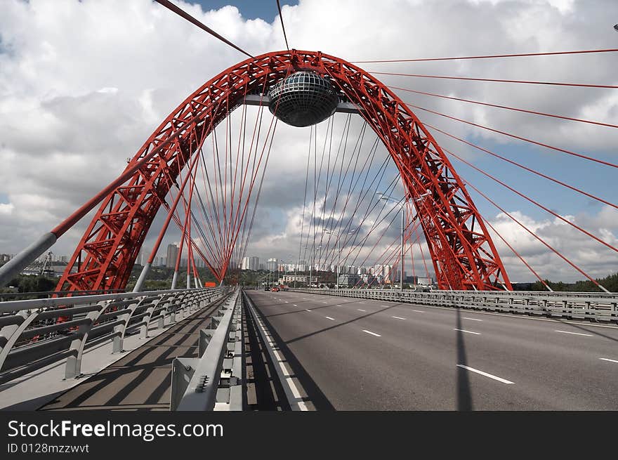 Modern Bridge On Blue Sky With Clouds