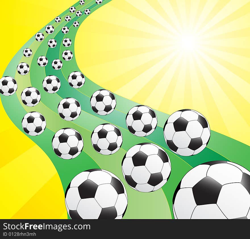 Illustration of background with sun and footballs. Illustration of background with sun and footballs