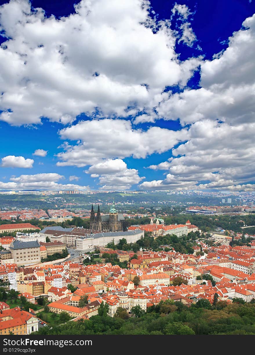 The aerial view of Prague