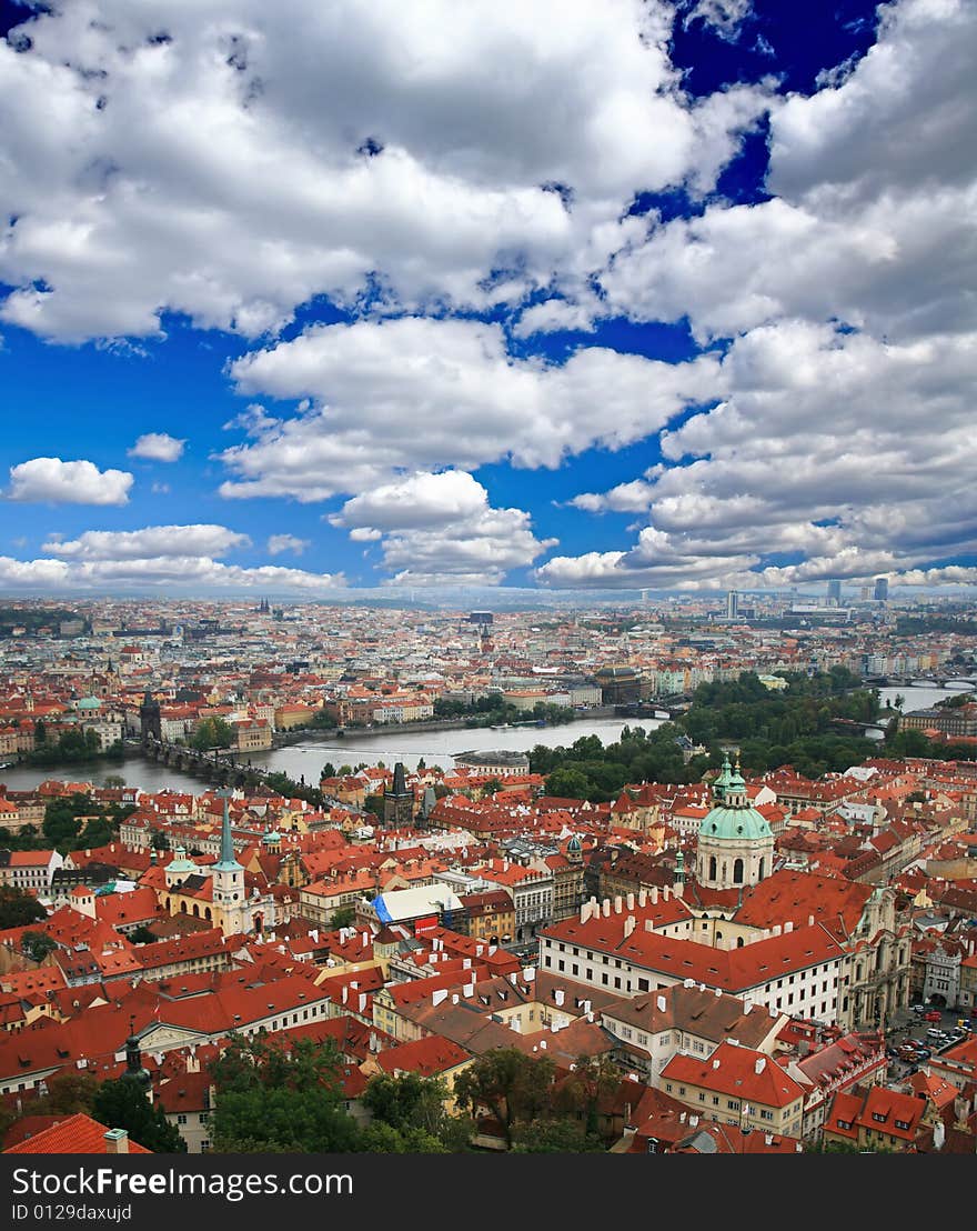 The aerial view of Prague