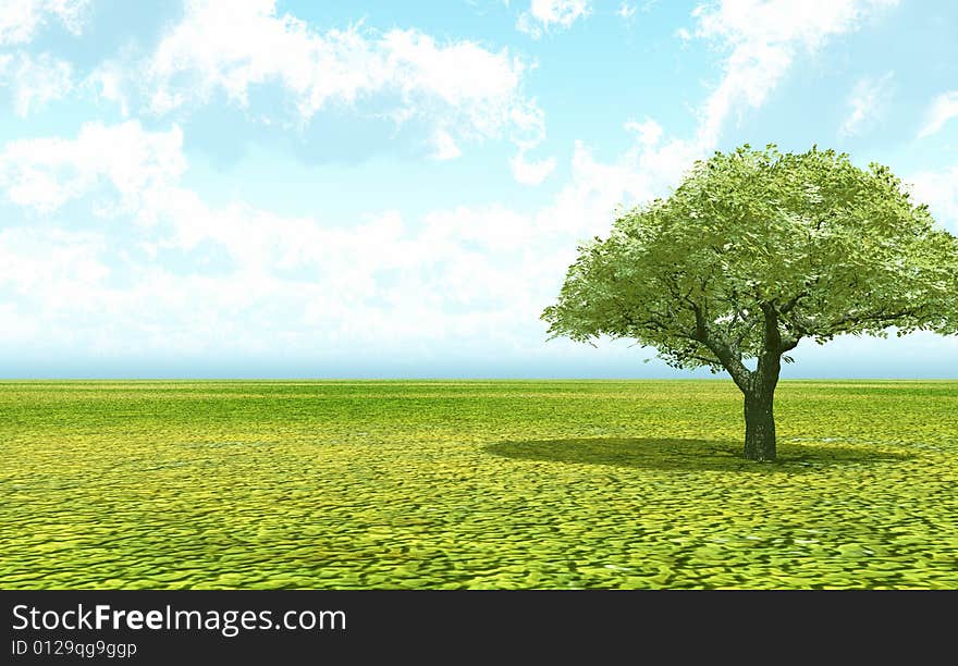 Beautiful landscape with lonely tree