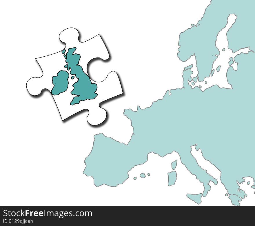 Conceptual image showing Britain on jigsaw piece separated from the rest of Europe. Conceptual image showing Britain on jigsaw piece separated from the rest of Europe.