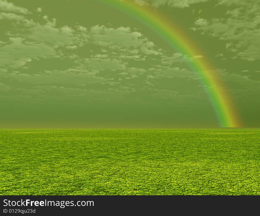 Beautiful landscape with rainbow. 3d image. Beautiful landscape with rainbow. 3d image