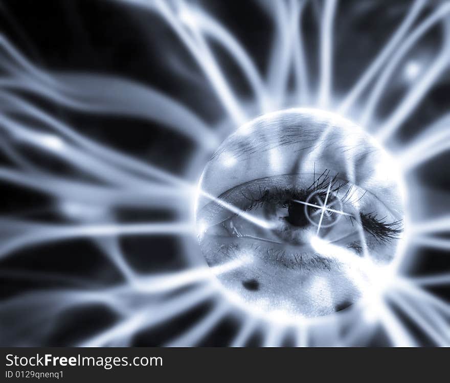 Surreal image of eye overlaid onto plasma abstract. Surreal image of eye overlaid onto plasma abstract