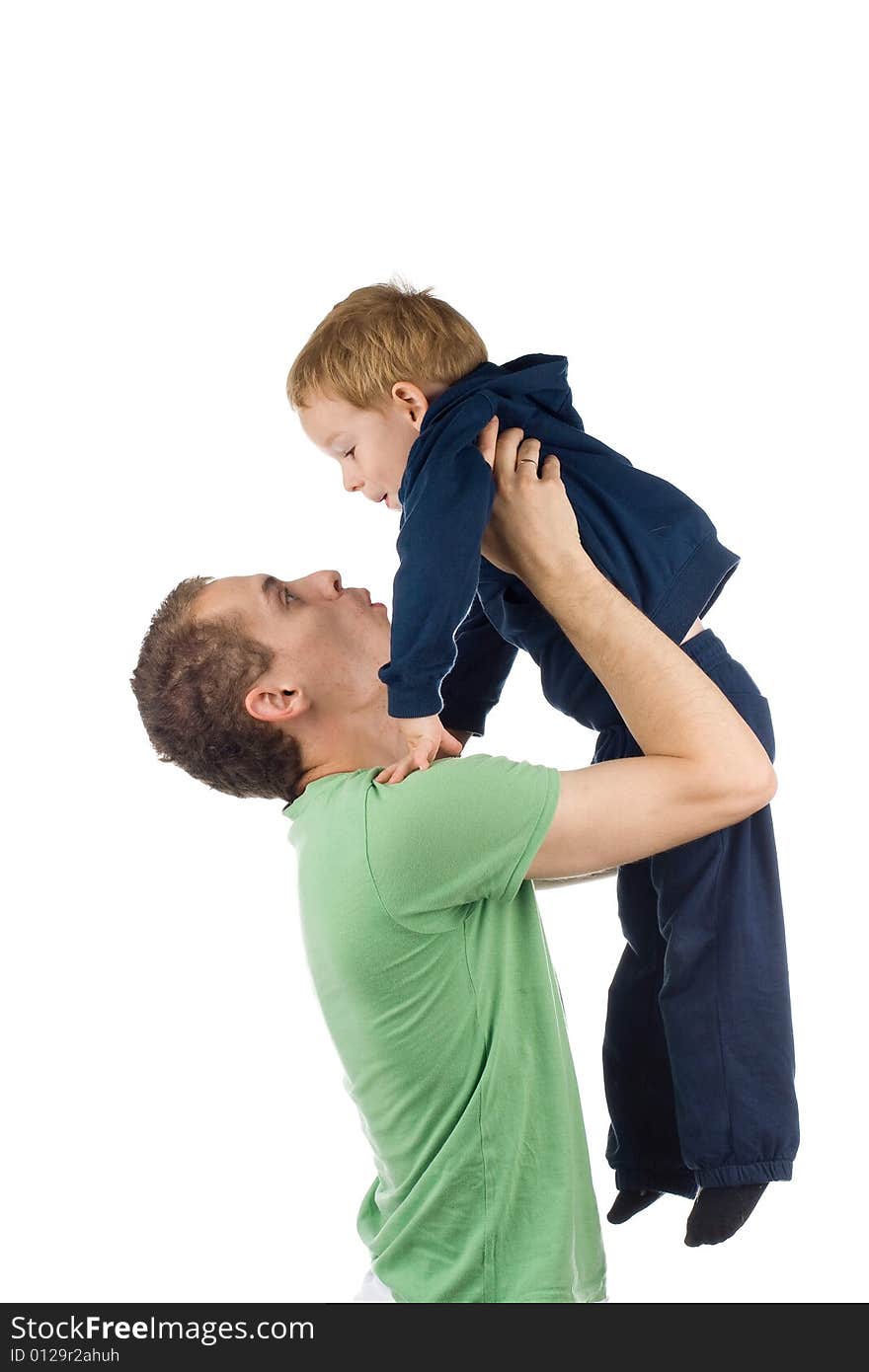 Father with kid on a white background. Father with kid on a white background