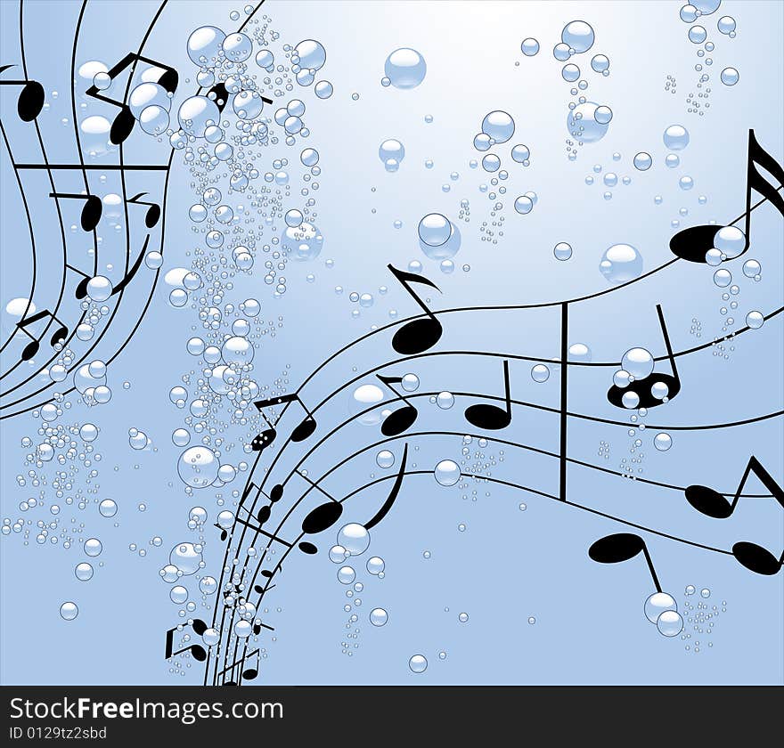 Illustration of background with music and light and bubbles. Illustration of background with music and light and bubbles