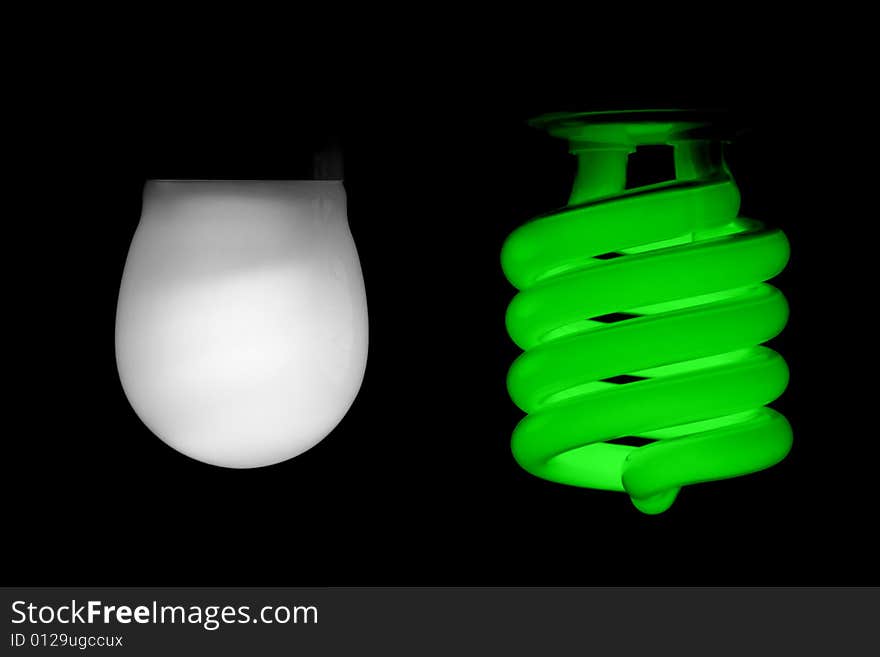 Green energy fluorescent light glowing. Green energy fluorescent light glowing