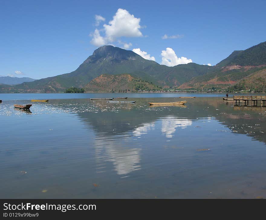 Lugu Lake lanscape, Yunnan province, China, panorama