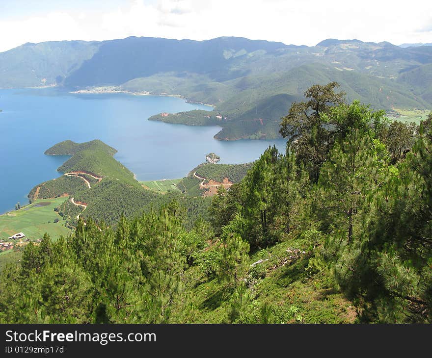 Lugu Lake lanscape, Yunnan province, China, panorama