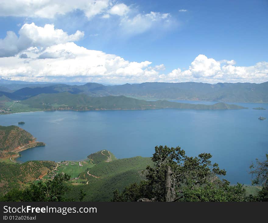 Lugu Lake lanscape, Yunnan province, China, panorama