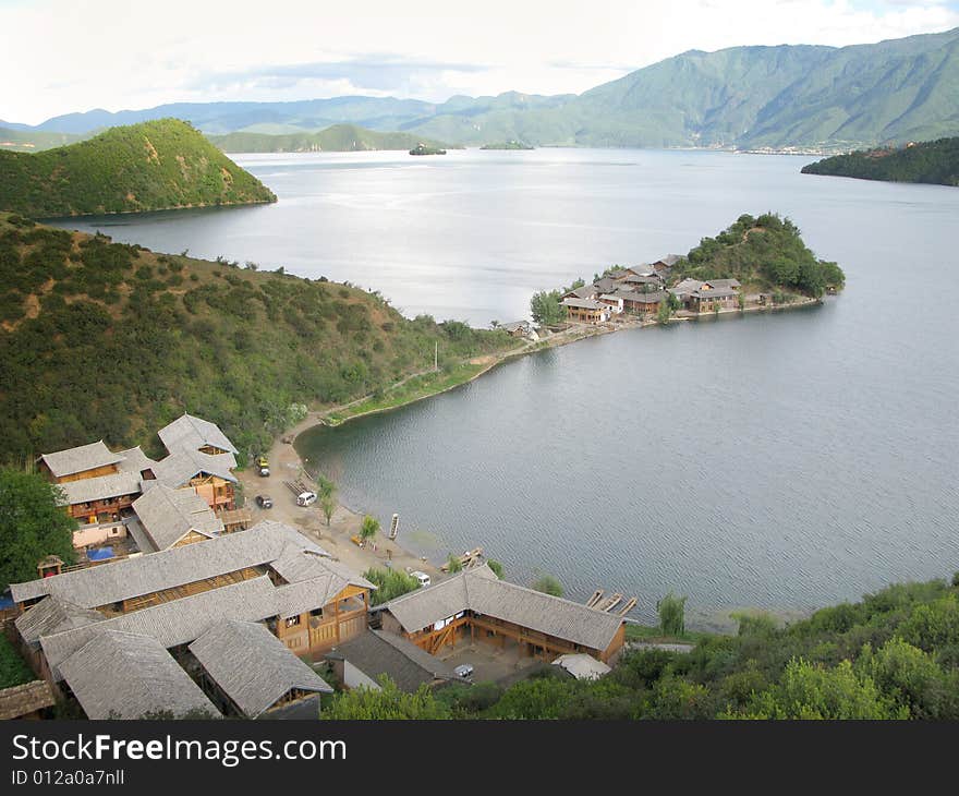 Lugu Lake lanscape, Yunnan province, China, panorama