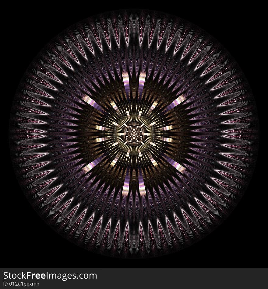 Abstract fractal image resembling a fancy hub cap on a tire