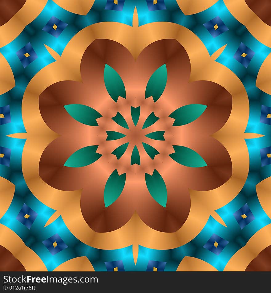 Abstract fractal image resembling a floral copper cut out